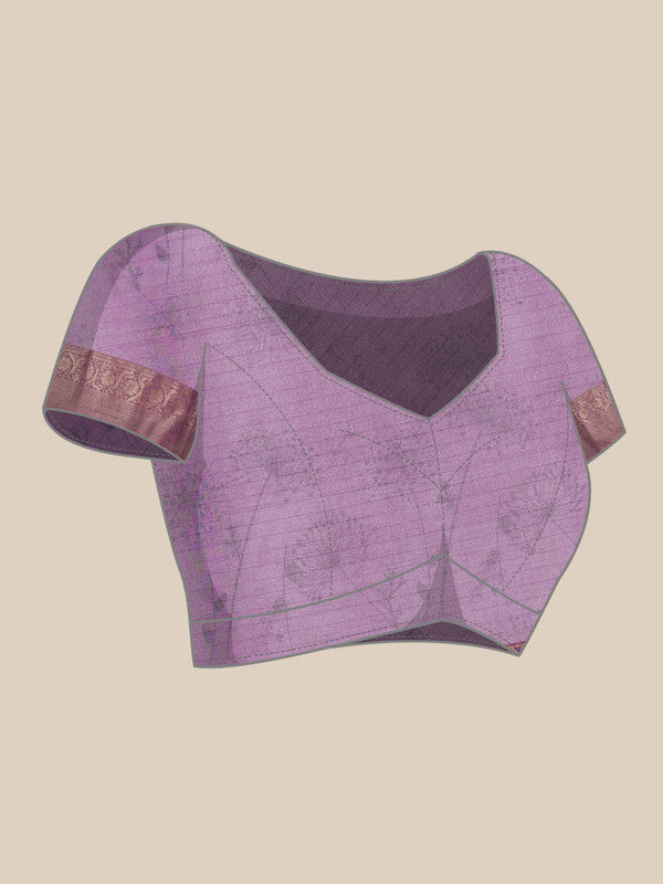 Lavender Munga Silk Digital Print Floral Saree with Unstitched Blouse - Hiral Fashion