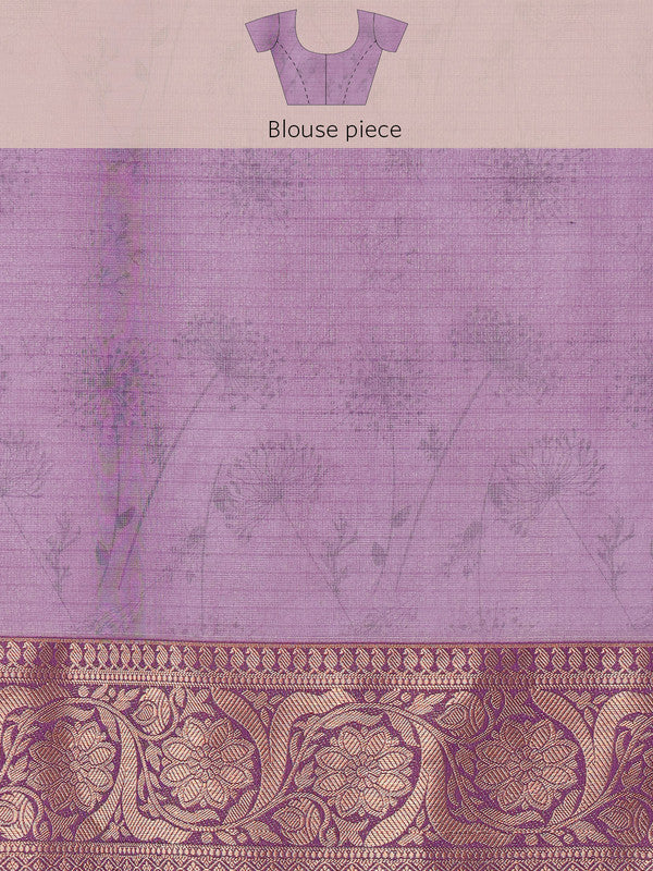 Lavender Munga Silk Digital Print Floral Saree with Unstitched Blouse - Hiral Fashion