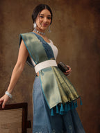 Turquoise Munga Silk Digital Print Floral Saree with Unstitched Blouse - Hiral Fashion