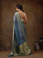 Turquoise Munga Silk Digital Print Floral Saree with Unstitched Blouse - Hiral Fashion