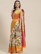 Multicolor Art Silk Digital Print Floral Saree with Unstitched Blouse - Hiral Fashion