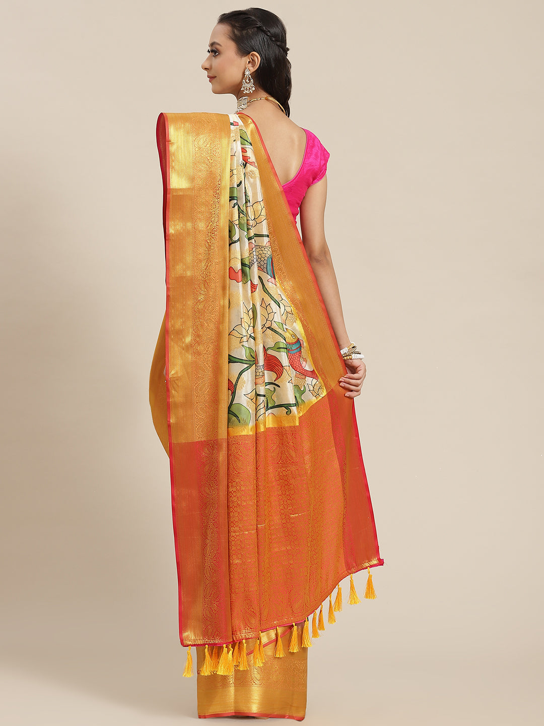 Multicolor Art Silk Digital Print Floral Saree with Unstitched Blouse - Hiral Fashion