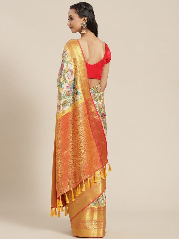 Multicolor Art Silk Digital Print Floral Saree with Unstitched Blouse - Hiral Fashion