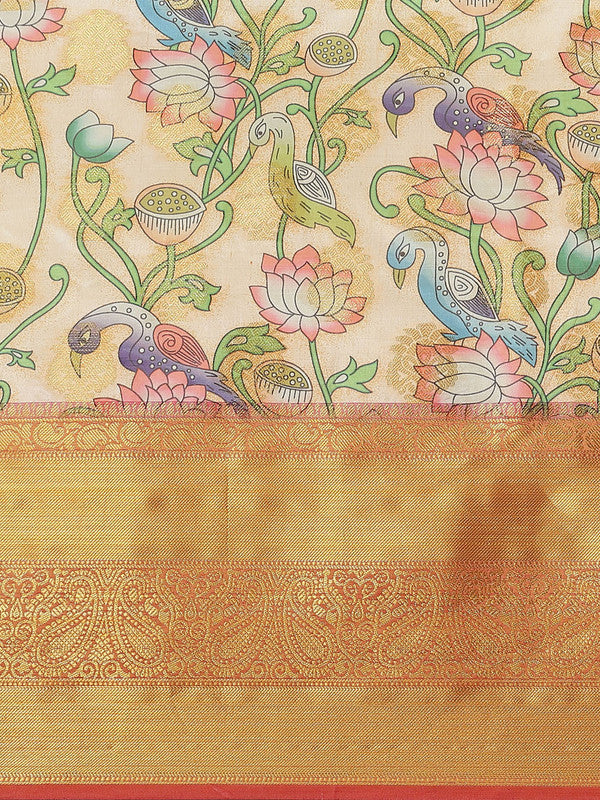 Multicolor Art Silk Digital Print Floral Saree with Unstitched Blouse - Hiral Fashion