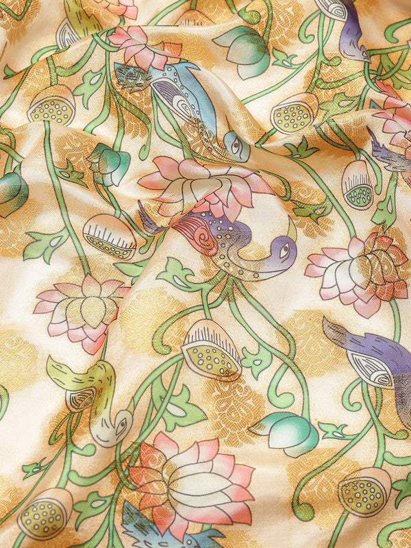 Multicolor Art Silk Digital Print Floral Saree with Unstitched Blouse - Hiral Fashion