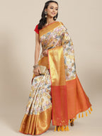 Multicolor Art Silk Digital Print Floral Saree with Unstitched Blouse - Hiral Fashion