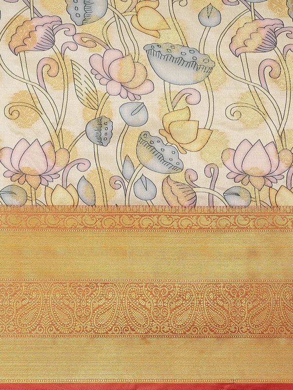 Multicolor Art Silk Digital Print Floral Saree with Unstitched Blouse - Hiral Fashion