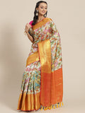 Multicolor Art Silk Digital Print Floral Saree with Unstitched Blouse - Hiral Fashion
