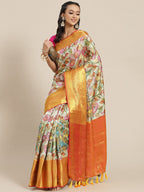 Multicolor Art Silk Digital Print Floral Saree with Unstitched Blouse - Hiral Fashion