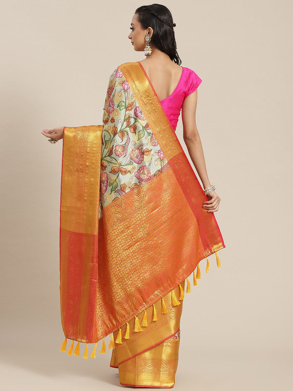 Multicolor Art Silk Digital Print Floral Saree with Unstitched Blouse - Hiral Fashion