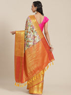 Multicolor Art Silk Digital Print Floral Saree with Unstitched Blouse - Hiral Fashion
