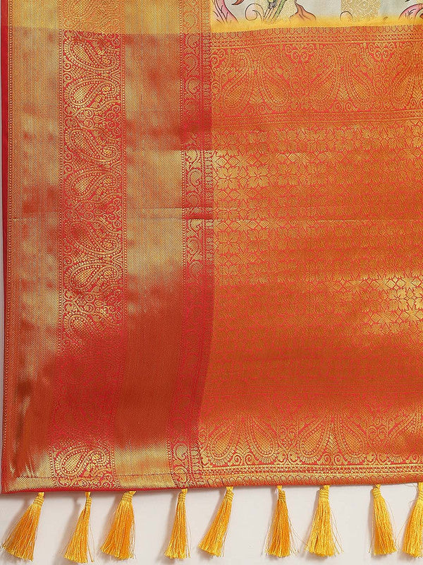 Multicolor Art Silk Digital Print Floral Saree with Unstitched Blouse - Hiral Fashion