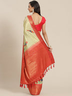 Green Art Silk Printed Abstract Saree with Unstitched Blouse - Hiral Fashion