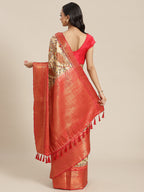 White Art Silk Printed Abstract Saree with Unstitched Blouse - Hiral Fashion
