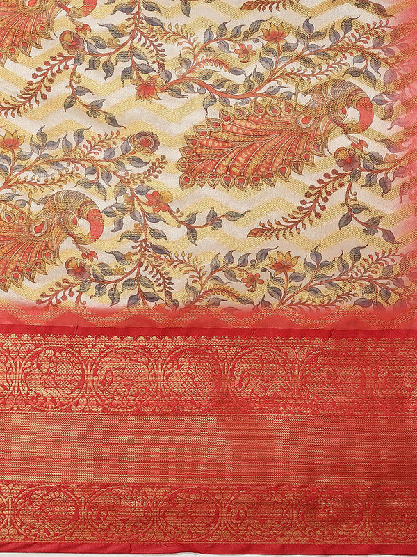 White Art Silk Printed Abstract Saree with Unstitched Blouse - Hiral Fashion