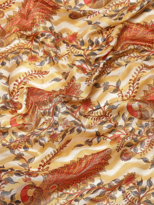 White Art Silk Printed Abstract Saree with Unstitched Blouse - Hiral Fashion