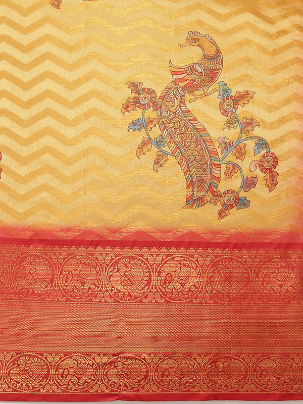 Yellow Art Silk Printed Abstract Saree with Unstitched Blouse - Hiral Fashion