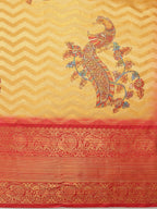 Yellow Art Silk Printed Abstract Saree with Unstitched Blouse - Hiral Fashion