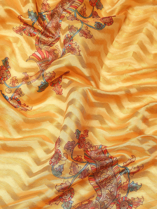 Yellow Art Silk Printed Abstract Saree with Unstitched Blouse - Hiral Fashion