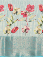 Blue Tissue Silk Digital Print Floral Saree with Unstitched Blouse - Hiral Fashion