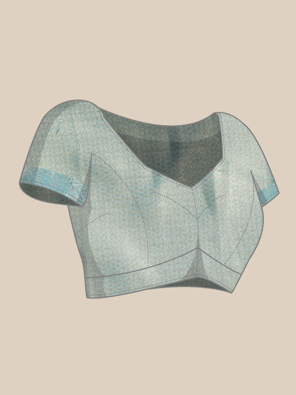 Blue Tissue Silk Digital Print Floral Saree with Unstitched Blouse - Hiral Fashion
