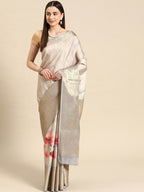 Gray Tissue Silk Digital Print Floral Saree with Unstitched Blouse - Hiral Fashion
