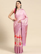 Lavender Tissue Silk Digital Print Floral Saree with Unstitched Blouse - Hiral Fashion