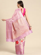 Lavender Tissue Silk Digital Print Floral Saree with Unstitched Blouse - Hiral Fashion
