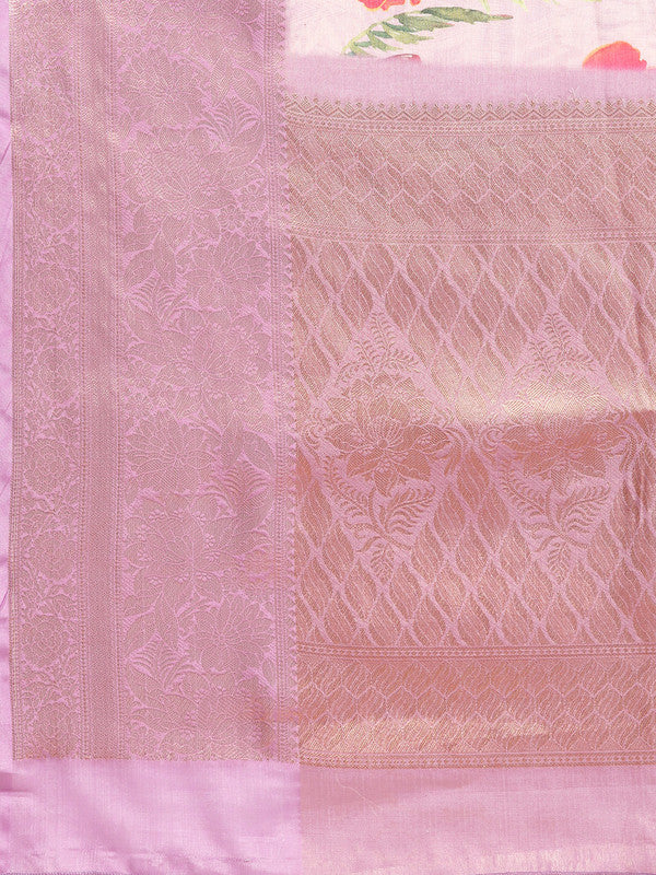 Lavender Tissue Silk Digital Print Floral Saree with Unstitched Blouse - Hiral Fashion
