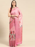 Pink Tissue Silk Digital Print Floral Saree with Unstitched Blouse - Hiral Fashion
