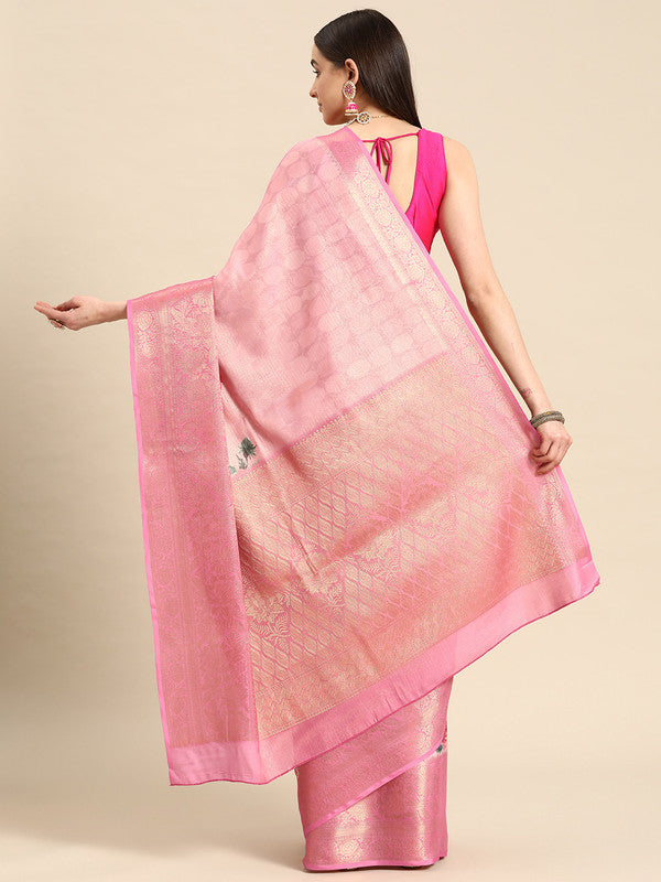 Pink Tissue Silk Digital Print Floral Saree with Unstitched Blouse - Hiral Fashion