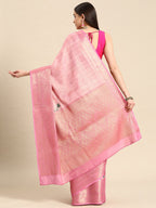 Pink Tissue Silk Digital Print Floral Saree with Unstitched Blouse - Hiral Fashion