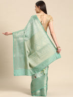 Turquoise Tissue Silk Digital Print Floral Saree with Unstitched Blouse - Hiral Fashion