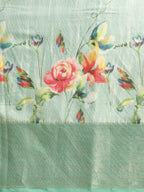 Turquoise Tissue Silk Digital Print Floral Saree with Unstitched Blouse - Hiral Fashion