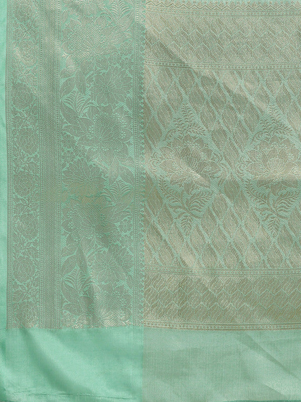 Turquoise Tissue Silk Digital Print Floral Saree with Unstitched Blouse - Hiral Fashion