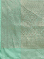 Turquoise Tissue Silk Digital Print Floral Saree with Unstitched Blouse - Hiral Fashion