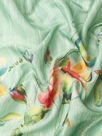Turquoise Tissue Silk Digital Print Floral Saree with Unstitched Blouse - Hiral Fashion