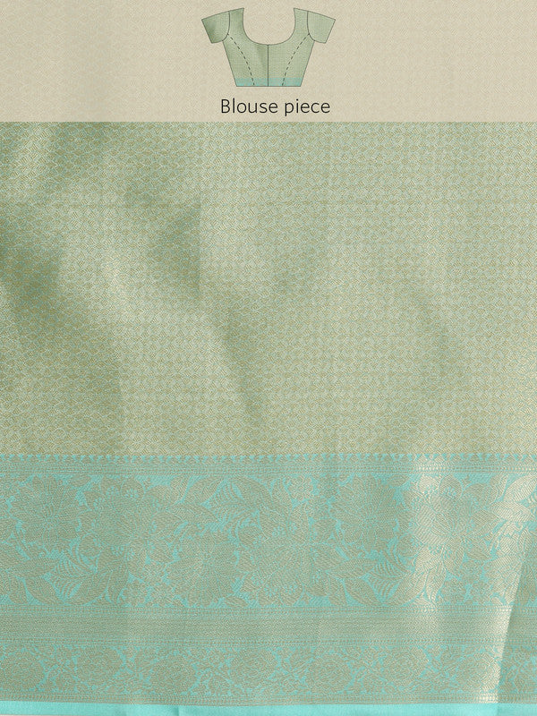 Turquoise Tissue Silk Digital Print Floral Saree with Unstitched Blouse - Hiral Fashion
