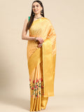 Yellow Tissue Silk Digital Print Floral Saree with Unstitched Blouse - Hiral Fashion