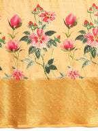 Yellow Tissue Silk Digital Print Floral Saree with Unstitched Blouse - Hiral Fashion