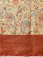 Hiral Fashion Beige Banarasi Muga Silk Pichwai Digital Printed Saree