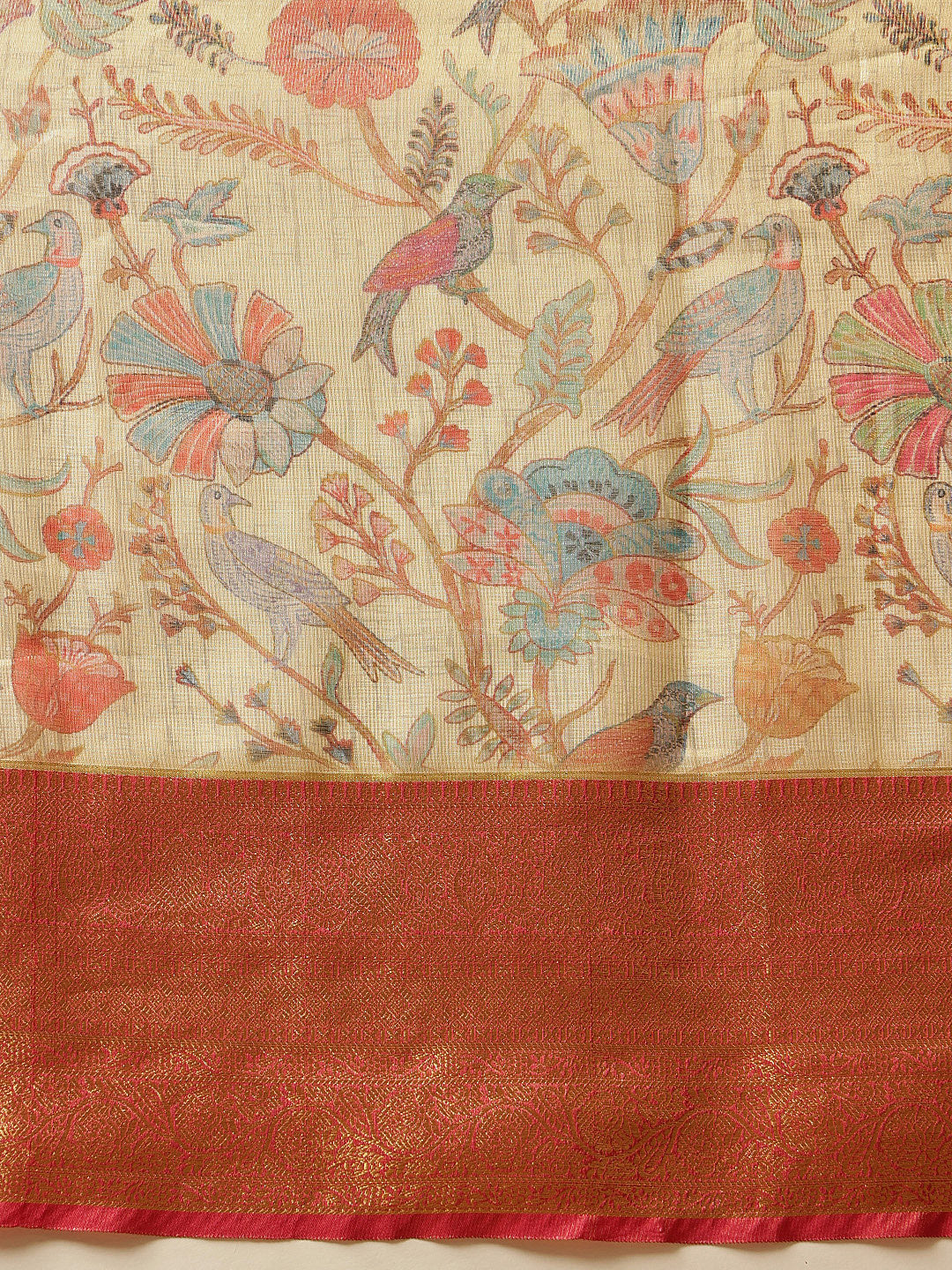 Hiral Fashion Beige Banarasi Muga Silk Pichwai Digital Printed Saree