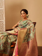 Hiral Fashion Green Banarasi Muga Silk Pichwai Digital Printed Saree