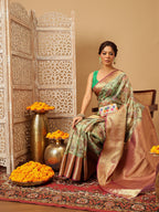 Hiral Fashion Green Banarasi Muga Silk Pichwai Digital Printed Saree
