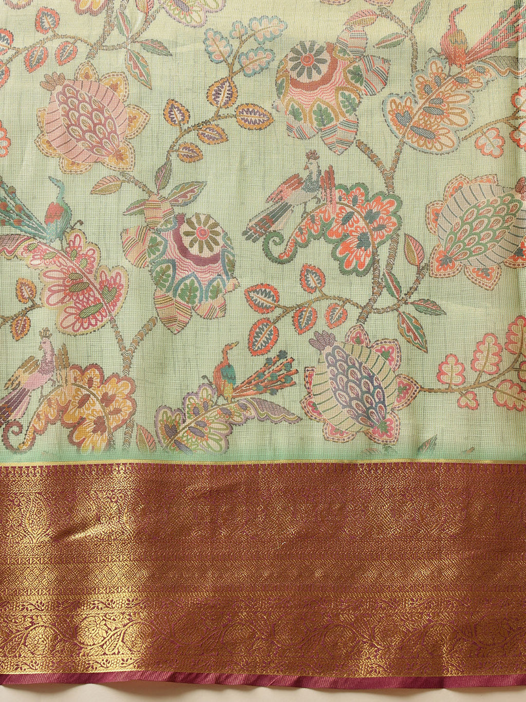 Hiral Fashion Green Banarasi Muga Silk Pichwai Digital Printed Saree