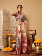 Hiral Fashion Lavender Banarasi Muga Silk Pichwai Digital Printed Saree