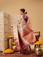 Hiral Fashion Lavender Banarasi Muga Silk Pichwai Digital Printed Saree