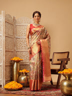 Hiral Fashion Peach Banarasi Muga Silk Pichwai Digital Printed Saree