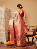 Hiral Fashion Peach Banarasi Muga Silk Pichwai Digital Printed Saree