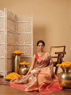 Hiral Fashion Peach Banarasi Muga Silk Pichwai Digital Printed Saree